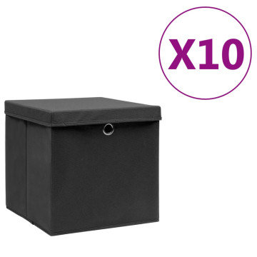 10 db fekete fedeles tárolódoboz 28 x 28 x 28 cm - utánvéttel vagy ingyenes szállítással