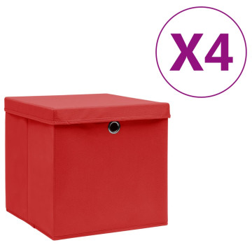 4 db piros fedeles tárolódoboz 28 x 28 x 28 cm - utánvéttel vagy ingyenes szállítással
