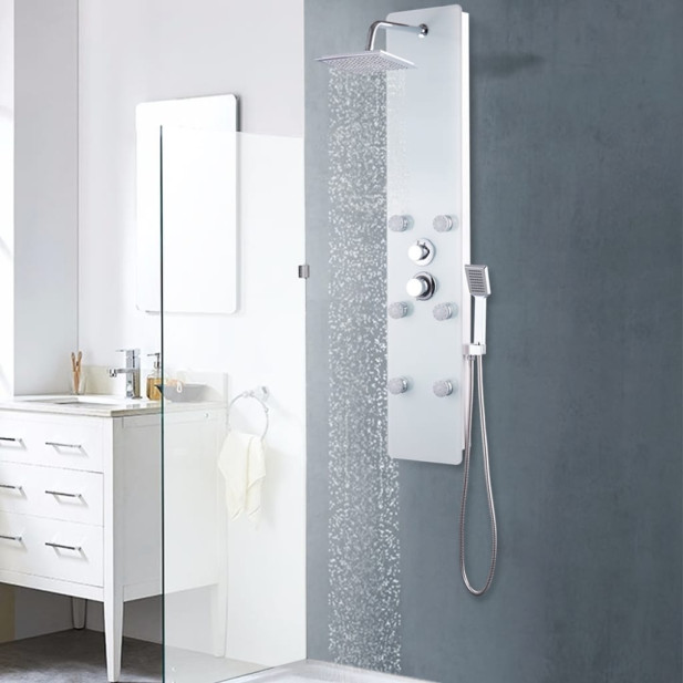 Fehér üveg zuhanypanel 25 x 44,6 x 130 cm - utánvéttel vagy ingyenes szállítással
