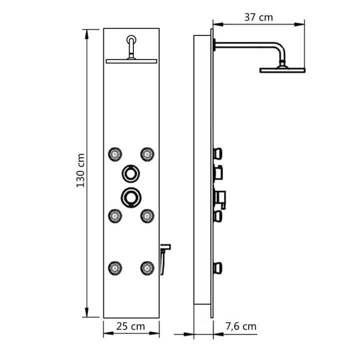 Fekete üveg zuhanypanel 25 x 44,6 x 130 cm - utánvéttel vagy ingyenes szállítással