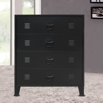 Ipari stílusú fekete fém fiókos szekrény 78 x 40 x 93 cm - utánvéttel vagy ingyenes szállítással