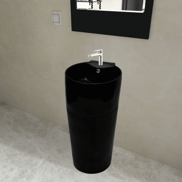 Kerek álló kerámia fürdőszoba mosdókagyló csaptelep/túlfolyó lyukkal fekete - utánvéttel vagy ingyenes szállítással