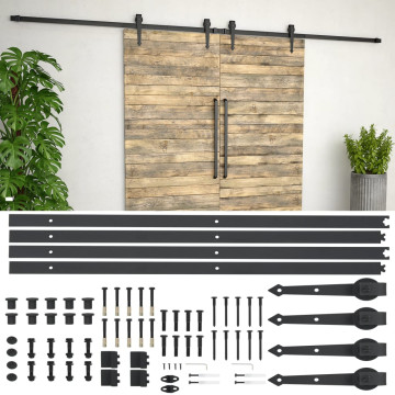 Fekete tolóajtó acél fémszerelék készlet 2 x 183 cm - utánvéttel vagy ingyenes szállítással