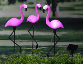HI 3 db flamingó alakú napelemes LED-es kerti kitűzőkaró - utánvéttel vagy ingyenes szállítással