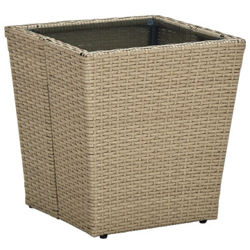 Bézs polyrattan és edzett üveg dohányzóasztal 41,5x41,5x44 cm - utánvéttel vagy ingyenes szállítással