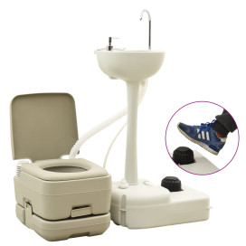 Szürke hordozható kemping-WC 10+10 L és kézmosóállvány 20 L - utánvéttel vagy ingyenes szállítással