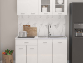 4 részes magasfényű fehér forgácslap konyhai szekrénygarnitúra - utánvéttel vagy ingyenes szállítással