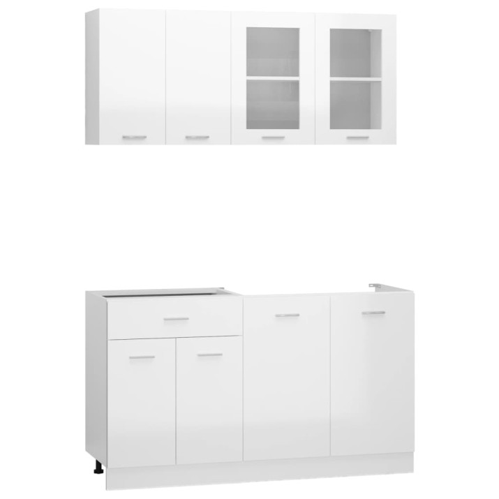 4 részes magasfényű fehér forgácslap konyhai szekrénygarnitúra - utánvéttel vagy ingyenes szállítással