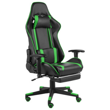 Zöld PVC forgó gamer szék lábtartóval - utánvéttel vagy ingyenes szállítással