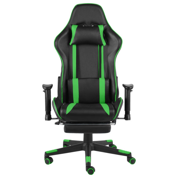 Zöld PVC forgó gamer szék lábtartóval - utánvéttel vagy ingyenes szállítással