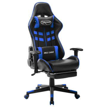 Fekete és kék műbőr gamer szék lábtámasszal - utánvéttel vagy ingyenes szállítással