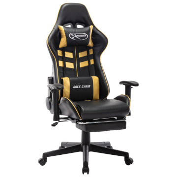 Fekete és aranyszínű műbőr gamer szék lábtámasszal - utánvéttel vagy ingyenes szállítással
