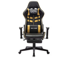 Fekete és aranyszínű műbőr gamer szék lábtámasszal - utánvéttel vagy ingyenes szállítással