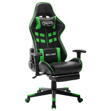 Fekete és zöld műbőr gamer szék lábtámasszal - utánvéttel vagy ingyenes szállítással