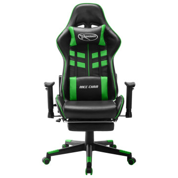 Fekete és zöld műbőr gamer szék lábtámasszal - utánvéttel vagy ingyenes szállítással