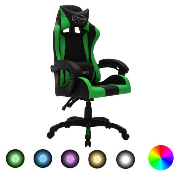 Zöld és fekete műbőr versenyszék RGB LED-világítással - utánvéttel vagy ingyenes szállítással