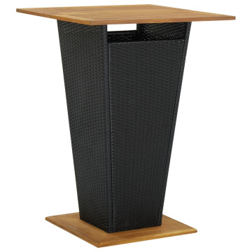 Fekete polyrattan és tömör akácfa bárasztal 80 x 80 x 110 cm - utánvéttel vagy ingyenes szállítással
