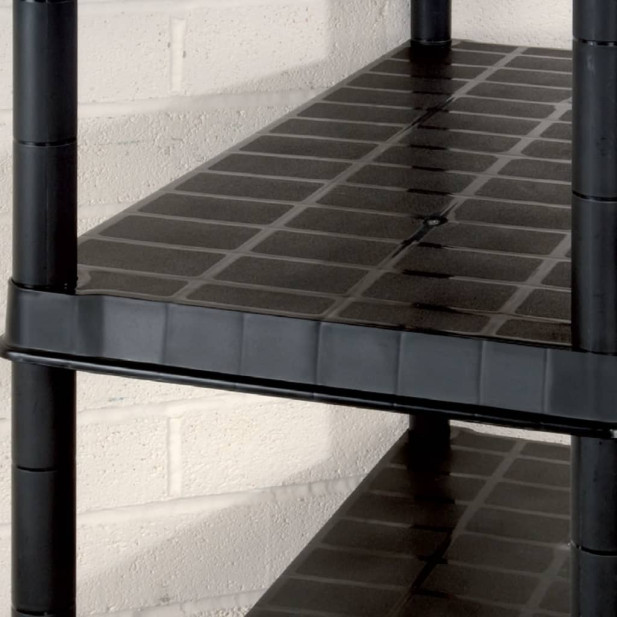 Fekete műanyag 5 szintes tárolópolc 170 x 40 x 185 cm - utánvéttel vagy ingyenes szállítással
