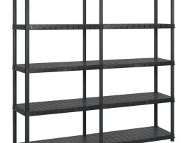 Fekete műanyag 5 szintes tárolópolc 183 x 45,7 x 185 cm - utánvéttel vagy ingyenes szállítással