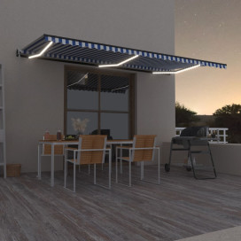 Kék-fehér automata szélérzékelős és LED-es napellenző 600x300cm - utánvéttel vagy ingyenes szállítással