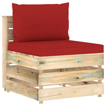 Zöld impregnált fa elemes középső kanapé párnákkal - utánvéttel vagy ingyenes szállítással