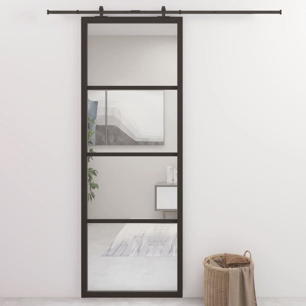 Fekete alumínium és ESG üveg tolóajtó 76 x 205 cm - utánvéttel vagy ingyenes szállítással