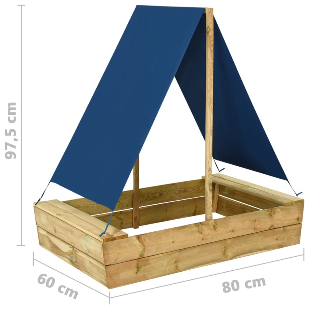Impregnált fenyőfa homokozó tetővel 80 x 60 x 97,5 cm - utánvéttel vagy ingyenes szállítással