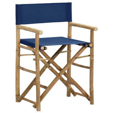 2 db kék bambusz és szövet összecsukható rendezői szék - utánvéttel vagy ingyenes szállítással