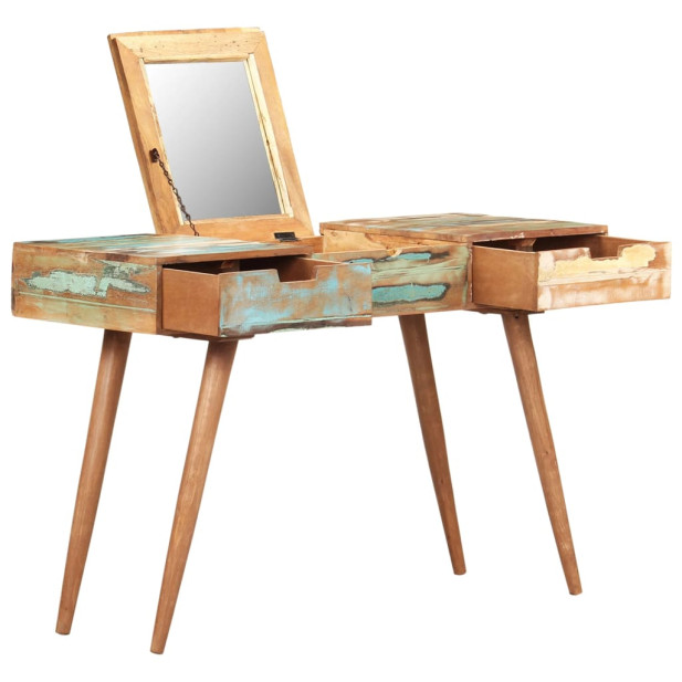 Tömör újrahasznosított fa öltözőasztal tükörrel 112x45x76 cm - utánvéttel vagy ingyenes szállítással