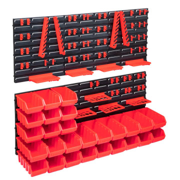 103 darabos piros és fekete tárolódoboz-készlet fali panelekkel - utánvéttel vagy ingyenes szállítással