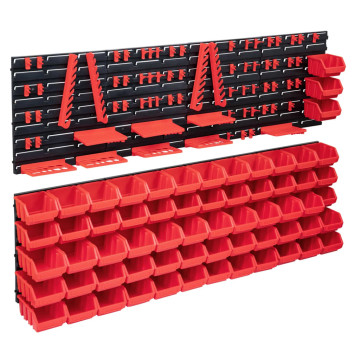 141 darabos piros és fekete tárolódoboz-készlet fali panelekkel - utánvéttel vagy ingyenes szállítással