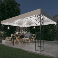 Fehér dupla tetős pavilon LED fényfüzérrel 3 x 4 m - utánvéttel vagy ingyenes szállítással
