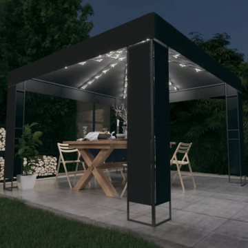 Antracitszürke dupla tetős pavilon LED fényfüzérrel 3 x 3 m - utánvéttel vagy ingyenes szállítással