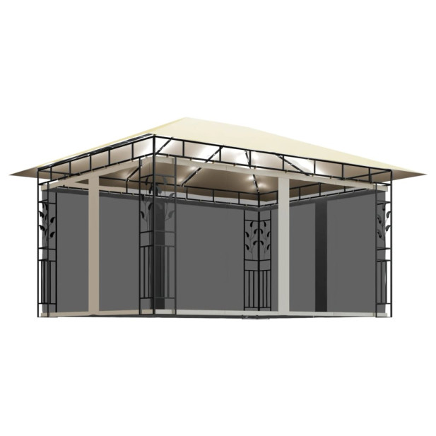 Krémszínű pavilon szúnyoghálóval/LED fényfüzérrel 4x3x2,73 m - utánvéttel vagy ingyenes szállítással