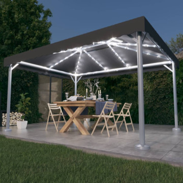 Antracitszürke alumíniumpavilon LED fényfüzérrel 400 x 300 cm - utánvéttel vagy ingyenes szállítással