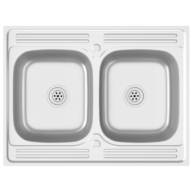 Ezüst rozsdamentes acél dupla konyhamosogató 800 x 600 x 155 mm - utánvéttel vagy ingyenes szállítással