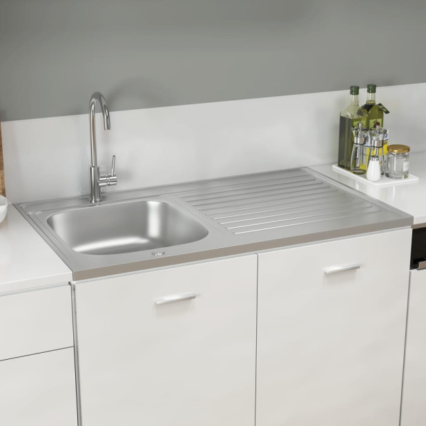 Ezüst rozsdamentes acél lefolyós konyhamosogató 1000x600x155 mm - utánvéttel vagy ingyenes szállítással