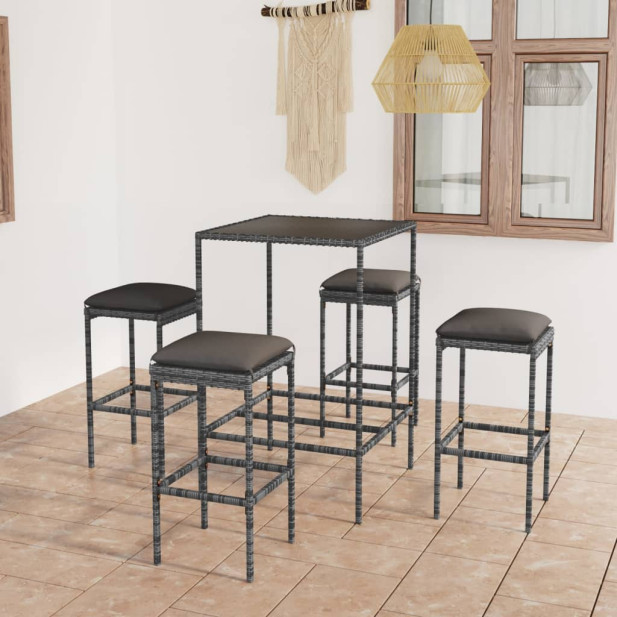 5 darabos szürke polyrattan kerti bárszett párnákkal - utánvéttel vagy ingyenes szállítással