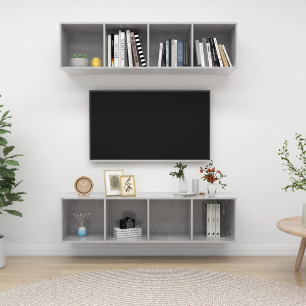 2 db betonszürke forgácslap falra szerelhető TV-szekrény - utánvéttel vagy ingyenes szállítással