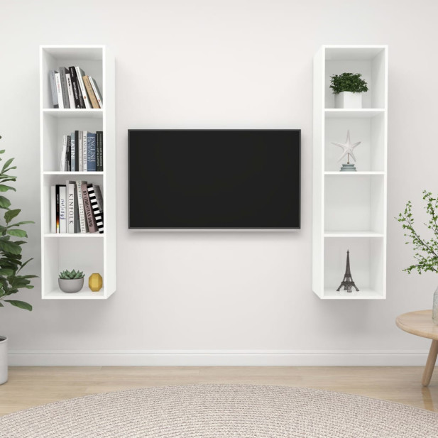 2 db fehér forgácslap falra szerelhető TV-szekrény - utánvéttel vagy ingyenes szállítással