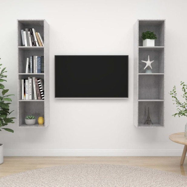 2 db betonszürke forgácslap falra szerelhető TV-szekrény - utánvéttel vagy ingyenes szállítással