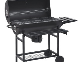 Fekete acél hengeres grillsütő kerékkel és polccal 115x85x95 cm - utánvéttel vagy ingyenes szállítással