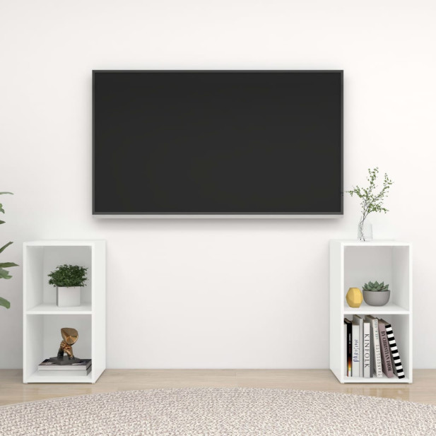 2 db fehér forgácslap TV-szekrény 72 x 35 x 36,5 cm - utánvéttel vagy ingyenes szállítással