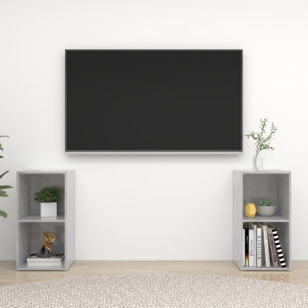 2 db betonszürke szerelt fa TV-szekrény 72 x 35 x 36,5 cm - utánvéttel vagy ingyenes szállítással