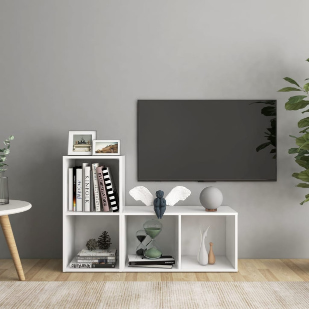2 db fehér forgácslap TV-szekrény 72 x 35 x 36,5 cm - utánvéttel vagy ingyenes szállítással