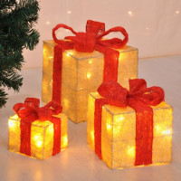 HI 3 darab LED-es világító karácsonyi ajándékdoboz piros szalaggal - utánvéttel vagy ingyenes szállítással
