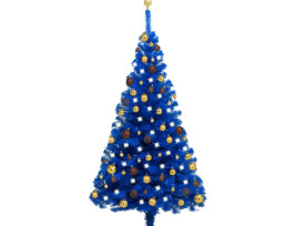 Kék PVC műkarácsonyfa LED-fényekkel és gömbszettel 150 cm - utánvéttel vagy ingyenes szállítással
