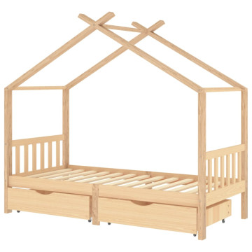 Fiókos tömör fenyőfa gyerekágykeret 90 x 200 cm - utánvéttel vagy ingyenes szállítással