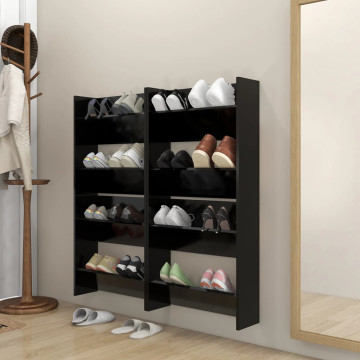 4 db fekete szerelt fa fali cipősszekrény 60 x 18 x 60 cm - utánvéttel vagy ingyenes szállítással