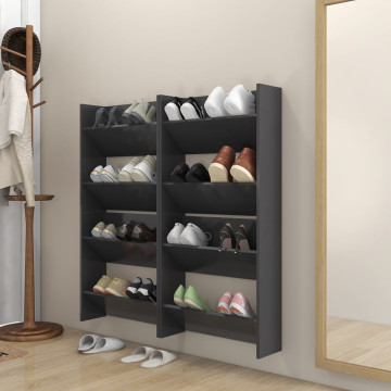 4 db szürke szerelt fa fali cipősszekrény 60 x 18 x 60 cm - utánvéttel vagy ingyenes szállítással